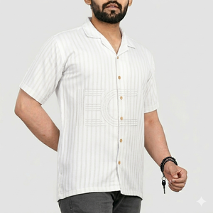 Chemises habillées décontractées respirantes pour hommes X-002 - Popeline teinte en fil, service OEM - Product Image 1