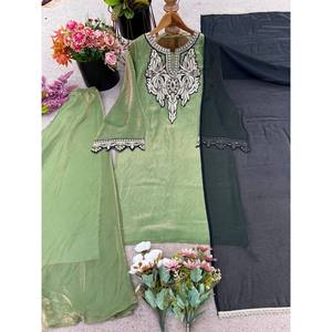 Conjunto de traje de fiesta de trabajo de secuencia de bordado pesado para mujer con trabajo de lentejuelas elegante - Product Image 1