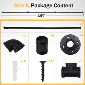 Corrimano per Scale da Cortile in Ferro a Tre Sezioni da 3,65 m, Nero, Dispositivo di Assistenza per Cortili - Product Image 6