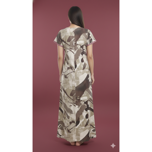 Camisón Largo de Verano para Mujer, Cómodo, Estampado, de Algodón/Fibra de Bambú, Mangas Cortas, Bolsillos Laterales, Suave - Product Image 1
