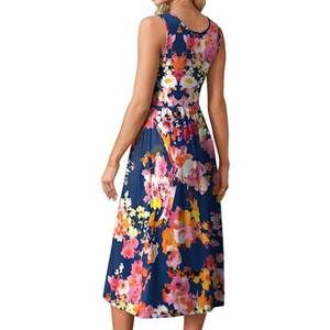 เดรสยาวลายดอกสีชมพูกรมท่า แขนกุด ผ่าข้าง สไตล์ลำลอง ผ้าถักยืด ใส่ได้ทุกวันสำหรับผู้หญิง รับทำป้ายแบรนด์ - Product Image 6