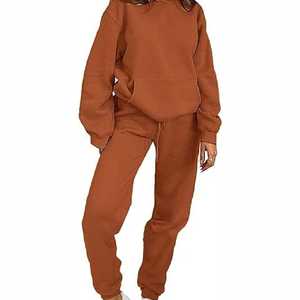 Womens Two Piece Solid Eco-Friendly Fleece Hoodie Jogger <b>Set</b> Casual Sports Tracksuit Comfortable Daily Wear for Outfit Pink - Product Image 5