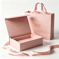 Ensemble de boîtes cadeaux rigides magnétiques roses réutilisables écologiques personnalisées, emballage de luxe, ruban en satin, sac de shopping en papier personnalisé MH