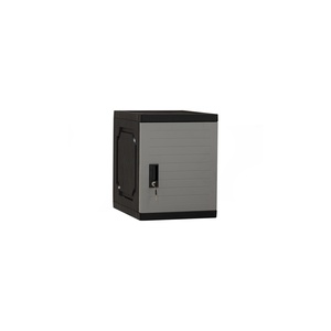 Two door Modern <b>Grey</b> Black PVC Cube Storage <b>Cabinet</b> with Lock Home Office Organizer - Product Image 2