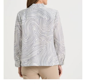 เสื้อเชิ้ตพิมพ์ลายเส้นนามธรรมสำหรับผู้หญิง แขนยาว ติดกระดุมด้านหน้า คอตั้ง ทรงหลวม สวมใส่สบาย เหมาะสำหรับใส่ทำงานหรือใส่ในชีวิตประจำวัน - Product Image 6