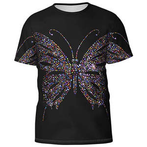 Men's & Women's Giant Butterfly Rhinestone T-Shirt 2026 Classic Black Regular Fit Multi-Color Sparkle <b>Crystal</b> Streetwear <b>Top</b> - Product Image 3