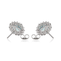 Produk Baru Terlaris Anting-anting Stud Cluster Emas Putih 14K Solid dengan Aquamarine & Berlian Perhiasan Batu Kelahiran Bulan Maret