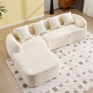 Divano a L in Ciniglia Beige con Spugna ad Alta Elasticità, Comodo per Ogni Soggiorno - Product Image 5
