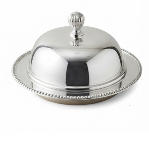 Beurrier rond en argent avec couvercle, design classique poli, vaisselle de cuisine, conservation de la fraîcheur hermétique - Product Image 2
