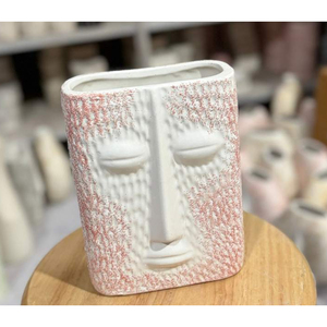 Vase en céramique nordique moderne, blanc texturé, forme de tête humaine abstraite, pot à fleurs pour la décoration de la maison, de l'hôtel, du comptoir, vente en gros - Product Image 5