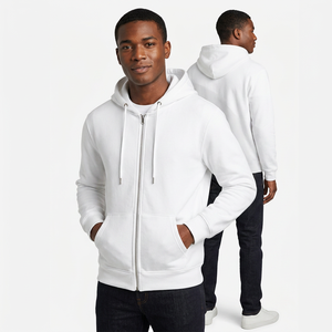 Sweat-shirt à capuche zippé blanc pour homme, coupe classique, en coton French Terry, couleur unie, décontracté, pour l'automne - Product Image 3