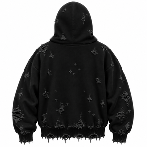 Sweat à capuche balaclava premium à fermeture éclair intégrale, coupe oversize, effet vieilli, en molleton de coton épais, style streetwear - Product Image 4