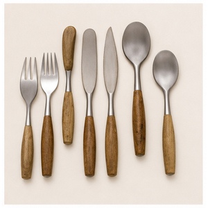 Ensemble de couverts en acier inoxydable avec manche en bois de teck naturel, ensemble de couverts modernes pour mariage, hôtel et restaurant - Product Image 3