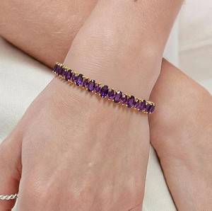 Natural Amethyst Stone Gold Plated Sterling <b>Silver</b> <b>Charm</b> Bracelet Handmade Gemstone Elegant Fine Jewelry Gift for Women - Product Image 3