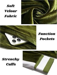 Men's Green Velvet Tracksuit Full <b>Zip</b> <b>Jogger</b> Set Casual Sportswear Regular Fit Polyester Material Solid Color Side <b>Pockets</b> - Product Image 2