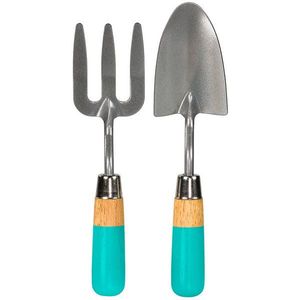 Juego de herramientas de jardín blancas modernas con mango de madera, pala, rastrillo y azada para plantar en interiores y exteriores - Product Image 2