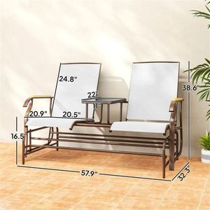 Divano Doppio da Esterno Bianco Crema con Sedia a Dondolo e Tavolino per Uso in Giardino - Product Image 5