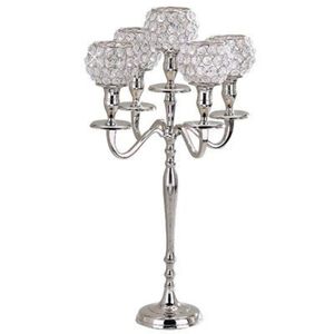 Candélabre élégant à 5 têtes en cristal, support de bougie en métal plaqué or, centre de table de luxe pour mariage et décoration d'hôtel - Product Image 4