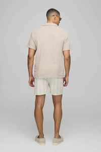 Shorts Bermuda en Coton Oxford Beige Uni pour Homme, Taille Mi-Haute, Fermeture Élastique, Style Décontracté avec Poches, Tissu Respirant - Product Image 3