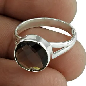 Luxus Sterling Silber Rauchquarz geschnittenen Edelstein Ring Verlobung Hochzeits geschenk Finger Schmuck Großhandel