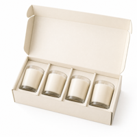 Ensemble de boîtes cadeaux de luxe en crème blanche personnalisées avec insert en velours, quatre bougies en pot