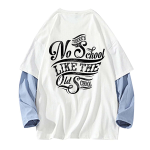 Camiseta de hombre de algodón de doble capa, holgada, con hombros caídos, de doble manga, lisa, de gran tamaño, producto de moda. - Product Image 6