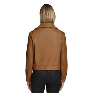 Female Winter Quilted Genuine Leather Outer <b>Jacket</b> with Windproof Feature and <b>Fur</b> Lining for Relaxed Lifestyle Wear - Product Image 5