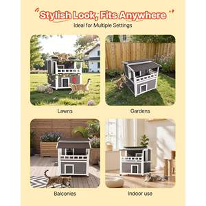 Abri pour chat en bois à 2 étages Isolation en mousse pour maison de chat imperméable Balcon Chats Condos pour intérieur extérieur 1-3 Chats Hiver - Product Image 6