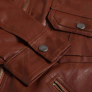<b>Men's</b> Brown <b>Leather</b> Moto & casual <b>Jacket</b> Stand Collar Zipper Closure Slim Fit Autumn Regular Sleeve Solid Color - Product Image 2