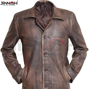 Manteau long en cuir véritable pour homme de qualité supérieure avec design en fausse fourrure de mouton - Fabrication en usine, stock disponible - Product Image 6