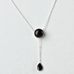 Collier en argent sterling 925 avec pendentif en obsidienne noire en forme de Y, pierre précieuse naturelle ronde en forme de poire, pendentif en moissanite pour femmes - Product Image 1
