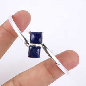 Wholesale 925 Sterling Silver Natural Lapis Lazuli Cuff <b>Bracelet</b> Square <b>Stone</b> Handmade Gemstone Bangle Jewelry for Women - Product Image 1