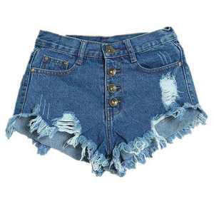 Shorts de Mezclilla para Mujer, Cintura Alta, Desgastados, con Detalles Rotos, Estilo Casual de Verano - Product Image 1