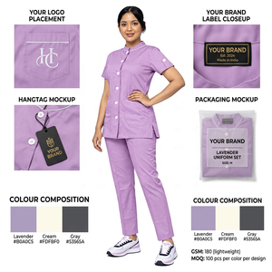 ชุดยูนิฟอร์มแพทย์แบบ unisex ผ้าคอตตอนผสมสแปนเด็กซ์ ทวิล 150 GSM แขนสั้น ติดกระดุมด้านหน้า พิมพ์โลโก้ตามสั่ง เสื้อคลุมพยาบาล - Product Image 5