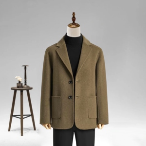 Manteau d'hiver pour hommes matures, à bouton unique, anti-boulochage, doux, 100% laine, imperméable, chaud, écologique, anti-plis, col en V - Product Image 2