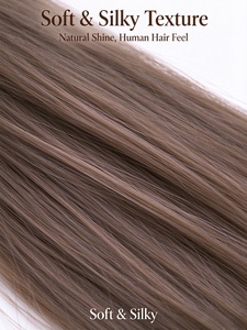 Premium 100% Human Hair Long Straight <b>Wig</b> Linen Brown Natural Hairline for Women - Product Image 6