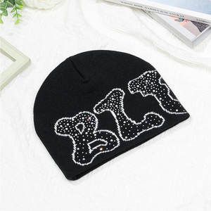 Bonnet en tricot extensible 2026 avec décorations brillantes, luxueux, orné de strass, avec revers, pour l'hiver, personnalisable avec logo imprimé - Product Image 4