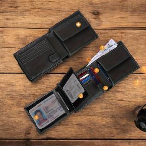 <b>Mens</b> Real Leather Trifold <b>Wallet</b> Double Bill Compartment RFID Blocking Slim <b>Credit</b> <b>Card</b> Holder Pocket Wholesale NTW-0043B - Product Image 5