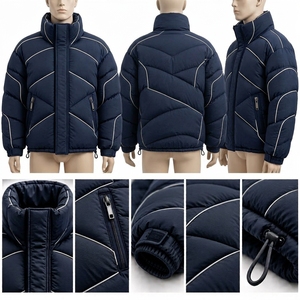 Chaqueta acolchada azul marino para hombre con ribetes reflectantes, cuello alto, cierre completo y aislamiento para invierno y actividades al aire libre. - Product Image 6