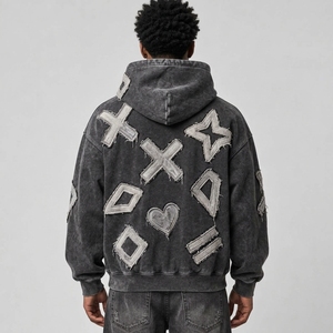 Sudadera con capucha para hombre con efecto acid wash y bordado, diseñada con un acabado desgastado resistente, tela cómoda y bordado llamativo para uso diario. - Product Image 4