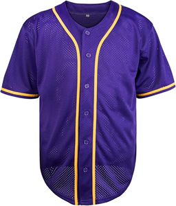 Maillot de baseball violet pour homme, manches courtes, boutons sur le devant, maille respirante, vêtements de sport pour adultes, toutes saisons - Product Image 1