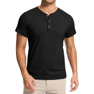 Men's Cotton <b>Henley</b> Polo Shirt 3 Button Placket <b>Short</b> <b>Sleeve</b> Casual T Shirt Manufactured in Bangladesh - Product Image 1