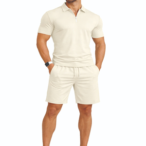 Pure Quality 100% Cotton Breathable <b>Knitted</b> Solid Men's Summer Street Style Suits Two Piece Golf Polo Shirts and Shorts <b>Set</b> - Product Image 1