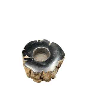 Porte-bougie en bois pétrifié naturel fait à la main, trou unique, décoration de la maison, lanterne à bougie en bois, pot - Product Image 4