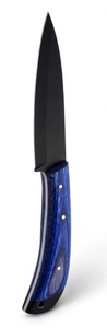 Couteau de chef artisanal en acier à haute teneur en carbone, revêtement noir, manche en bois stabilisé bleu, lame fixe - Product Image 2