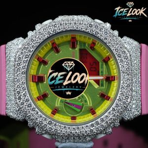 Reloj de Cuarzo Analógico de Acero Inoxidable con Esfera de Diamantes de Imitación, Correa Rosa de 20 mm, Caja Cuadrada, Estilo Hip Hop para Mujer - Product Image 4