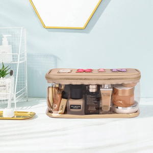 Organizer Portatile per Trucchi Stile Preppy, Borsa Trasparente con Cerniera e Lettere in Ciniglia, Impermeabile e Pieghevole per Viaggi, Borse e Astucci per Cosmetici - Product Image 4