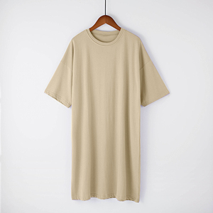เสื้อยืดสตรีสีเขียวมะกอก100% ผ้าฝ้ายถักทรงหลวมแบบลำลองยาวระบายอากาศสีทึบ - Product Image 4