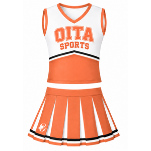 Ensemble d'uniforme de cheerleading orange, haut sans manches à col en V, jupe plissée, pour équipe sportive, performance de danse, entraînement, compétition - Product Image 1