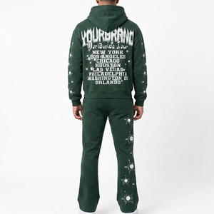 Ensemble de survêtement vert à capuche pour homme, personnalisé avec votre marque, manches longues, imprimé, style streetwear, avec poches latérales, pour l'automne - Product Image 2
